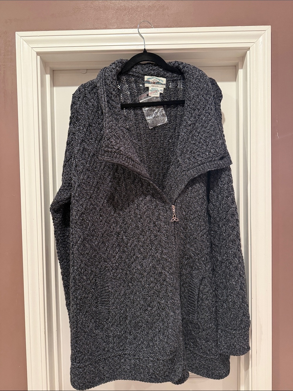 Aran Crafts Charcoal Cable-Knit Zip Cardigan